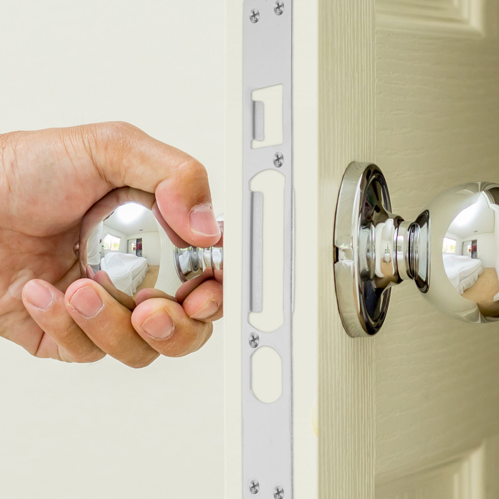 Door Reinforcer Kit - 2Pcs Metal Door Strike Plate Stainless